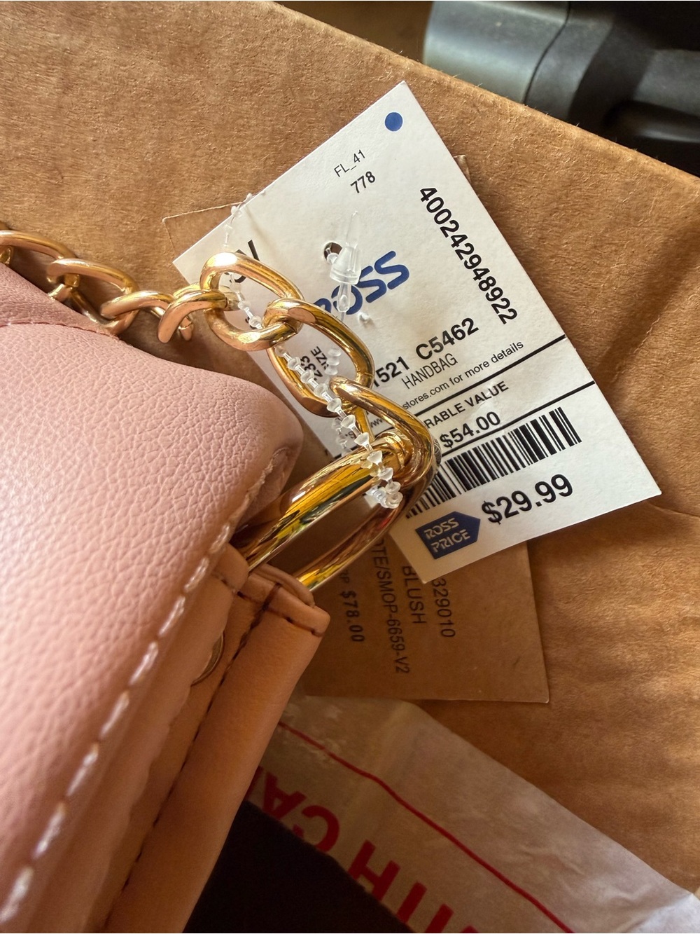 Steve Madden Pink Quilted Shoulder Bag with Gold Chain - Picture 4 of 4